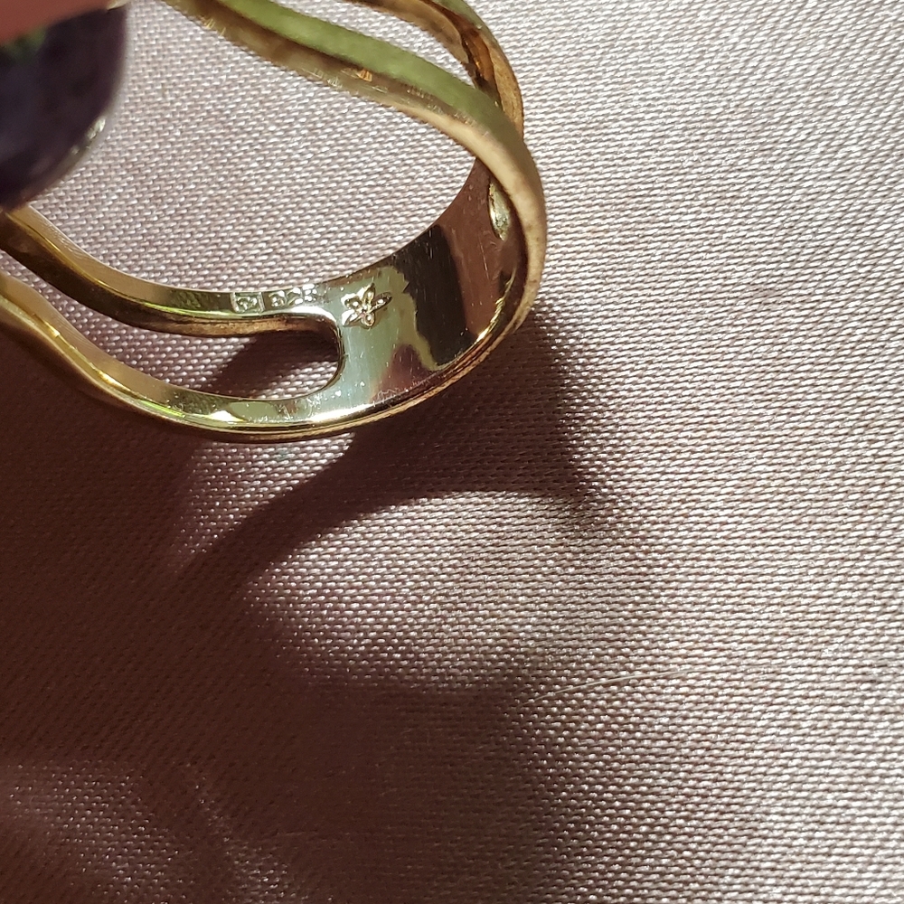 Purple Turquoise and Gold Plated Sterling Ring - Picture 3 of 8